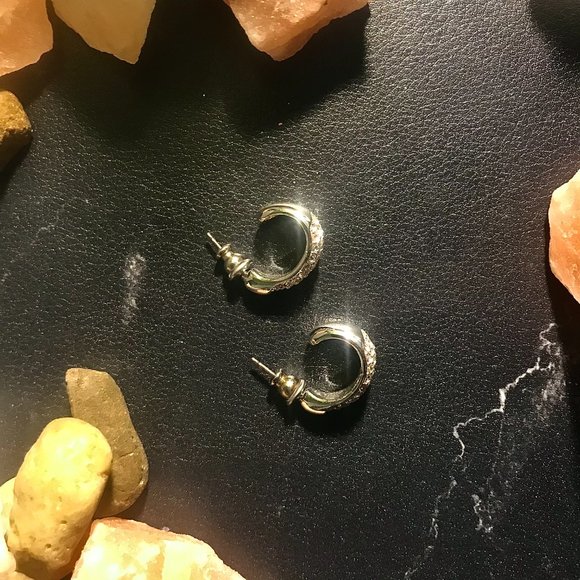 Sterling Silver Crystal Shimmer Semihoop Earrings - Picture 5 of 6